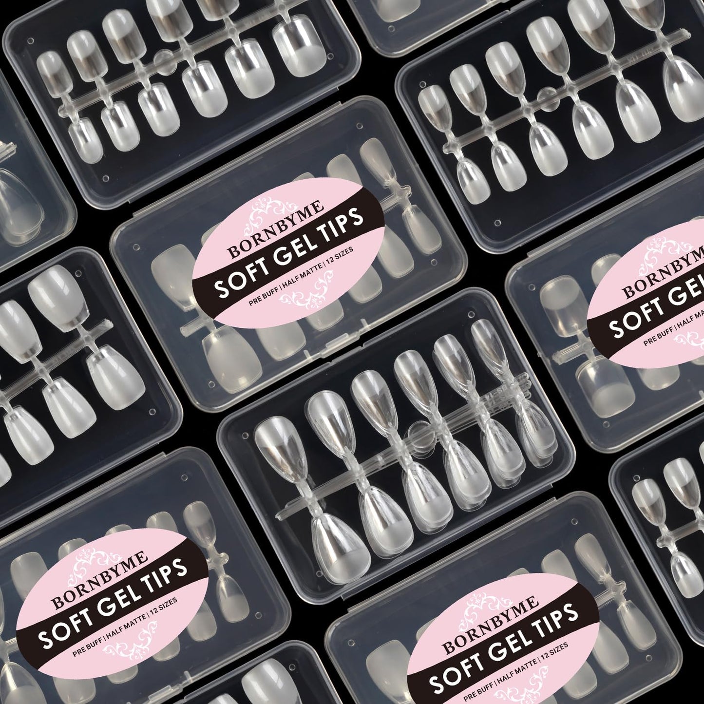 BORNBYME Extra Short Almond Soft Gel Nail Tips,120PCS Pre Buff Full Cover Shaped Nail Extenison Tips Half Matte Gel Nail Tips Acrylic False Nail Tips