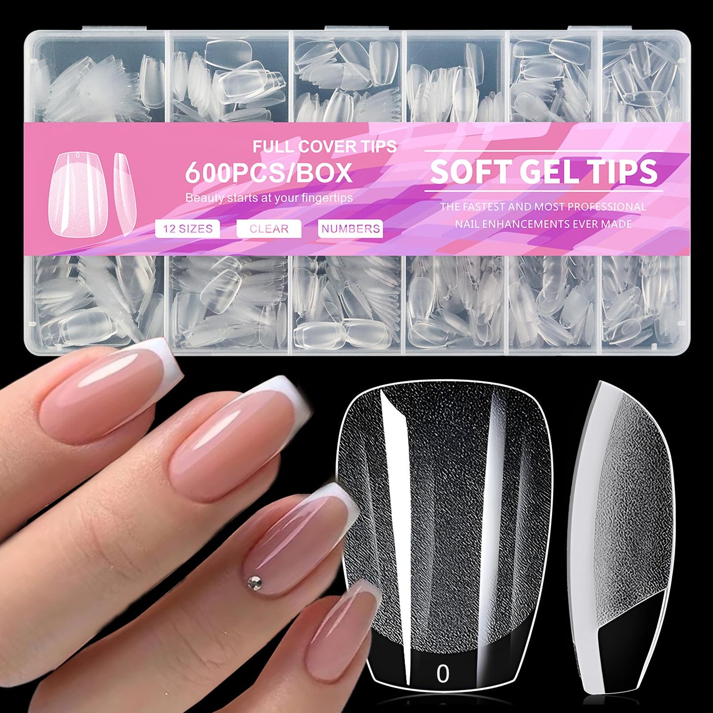 AddFavor 600pcs Short Coffin Nail Tips, Soft Gel Nail Tips x Short Ballerina Clear Fake Nails Full Cover Acrylic Nails Tips for Extension Nail Manicure Salon Home DIY