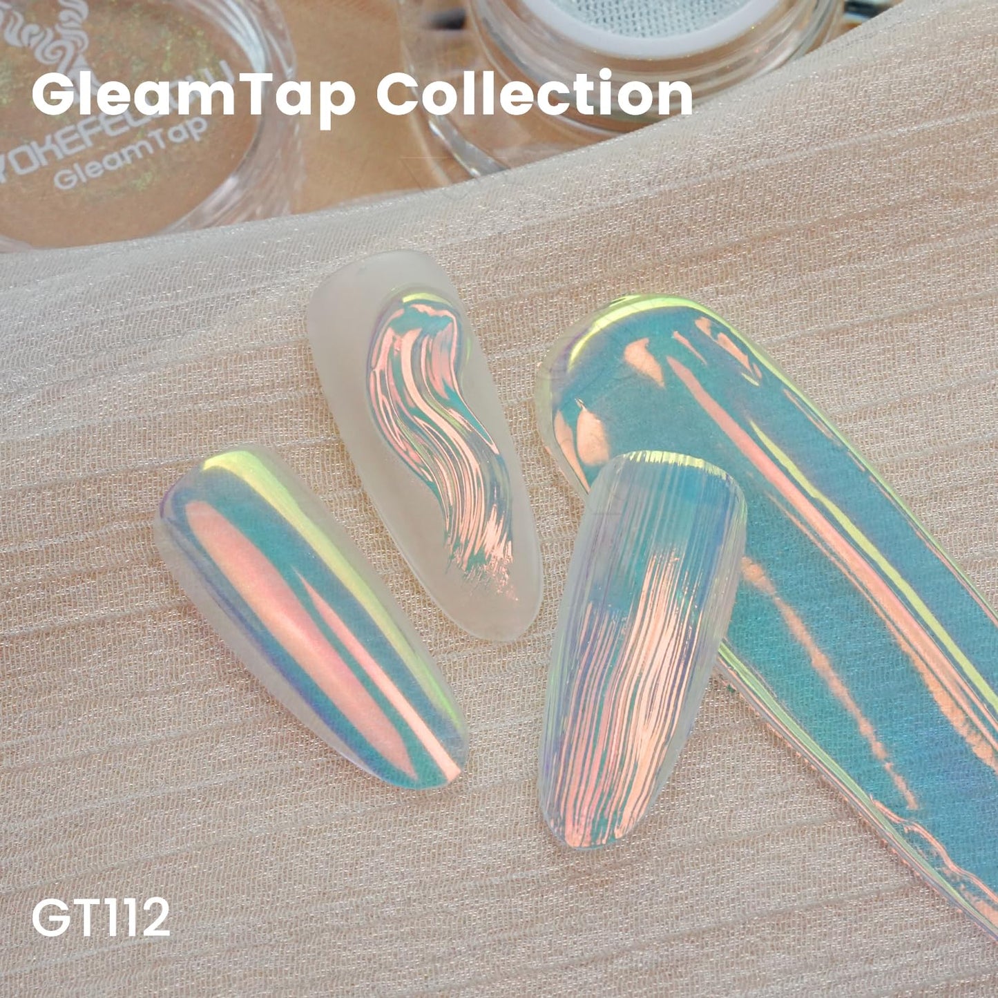 Yokefellow GleamTap Cushion Aurora Chrome Nail Powder -Mermaid Aurora Effect,Nail Art Glitter Decoration for Home DIY Salon Manicure (GT112 Golden Hour/Purple Blue with Light Orange Sheen)