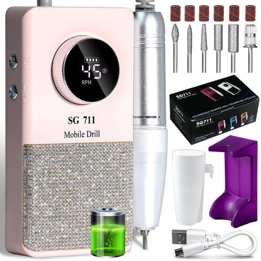 LIMEGIRL Professional Electric Nail File Drill Bits Kit 45000RPM for Acrylic Toenail Machine Clippers with 14 Drill Bit Gradient Pink Portable Rechargeable Cordless