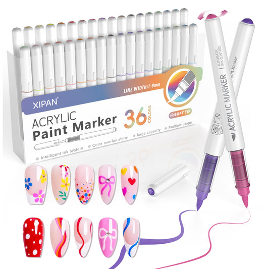 Xipan 36 Colors Nail Art Pens Set, 3D Nail Polish Pens Quick-Drying Nail Art Acrylic Paint Nail Point Dotting Liner Pen Tools for Home & Salon Nail DIY