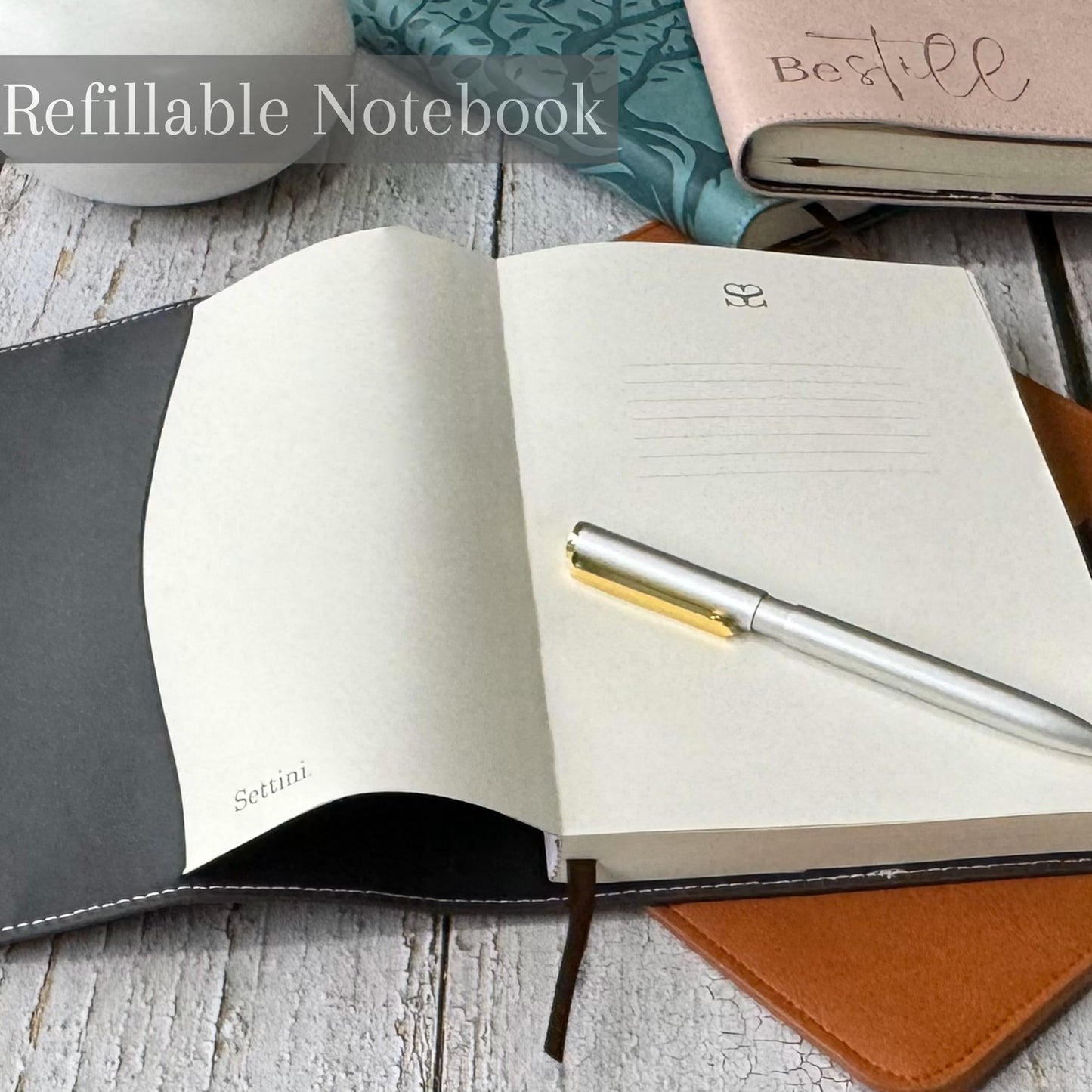 SETTINI® Lined Refill Journal Notebook for Refillable Journals – Premium A5 100 gsm Sheets Ruled Notepad 8.25 x 5.5 Inches with 256 Pages and Helpful Bookmark
