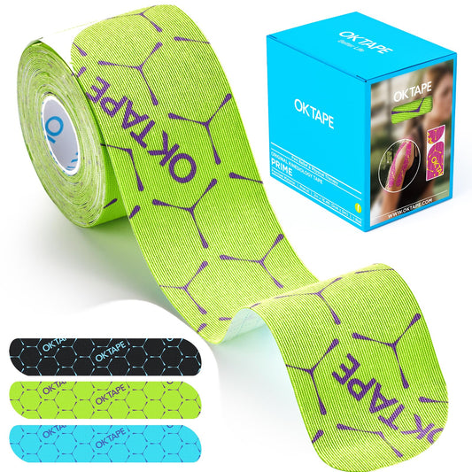OK TAPE Synthetic Kinesiology Tape Precut Strips, Waterproof Elastic Athletic Tape for Pain Relief & Muscle Support, Targeted Recovery, 2in×16.4ft Roll, 20 PCS -Green