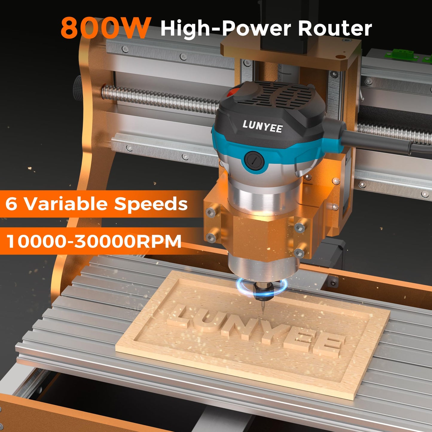 LUNYEE 3020 Nova CNC Router Machine, All-Metal XYZ Axis Linear Guides and Ball screw with 800W Trimmer Router, Suitable for Cutting Aluminum, Brass, Stainless steel, Wood, Acrylic, MDF, and Plastics
