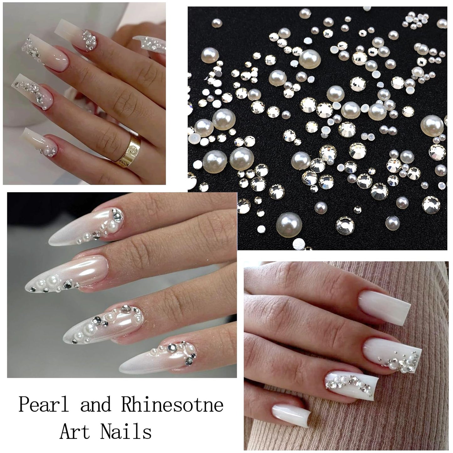SEMATA Flatback Nail Art Rhinestones Charms Beige Nail Pearls Mixed Size Nails Gems Pink Black Red Nails Rhinestones Art Accessories Decoration Design for Women