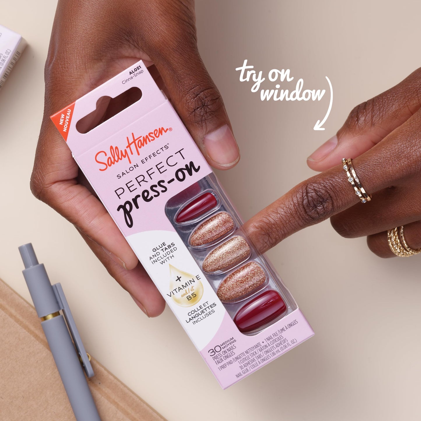 Sally Hansen Salon Effects Perfect Press-On Nails | Coffin Shape | Easy to Apply, Non-Damaging | 30 Nails, Nail Glue, Adhesive Tabs, File | Onyx-Pected (Pack of 2)
