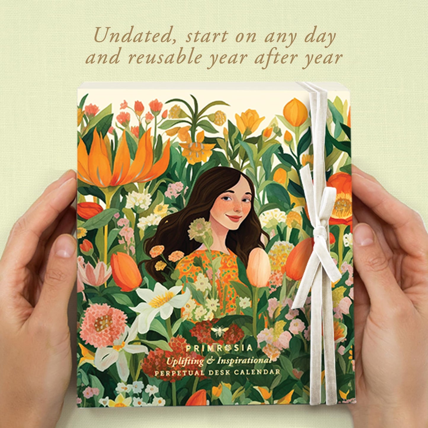 Primrosia Inspiring Perpetual Calendar: Undated Daily Desk Planner for Motivation - Flip Stand Design - Daily Inspirational & Empowering Quotes - Page-a-Day Format.