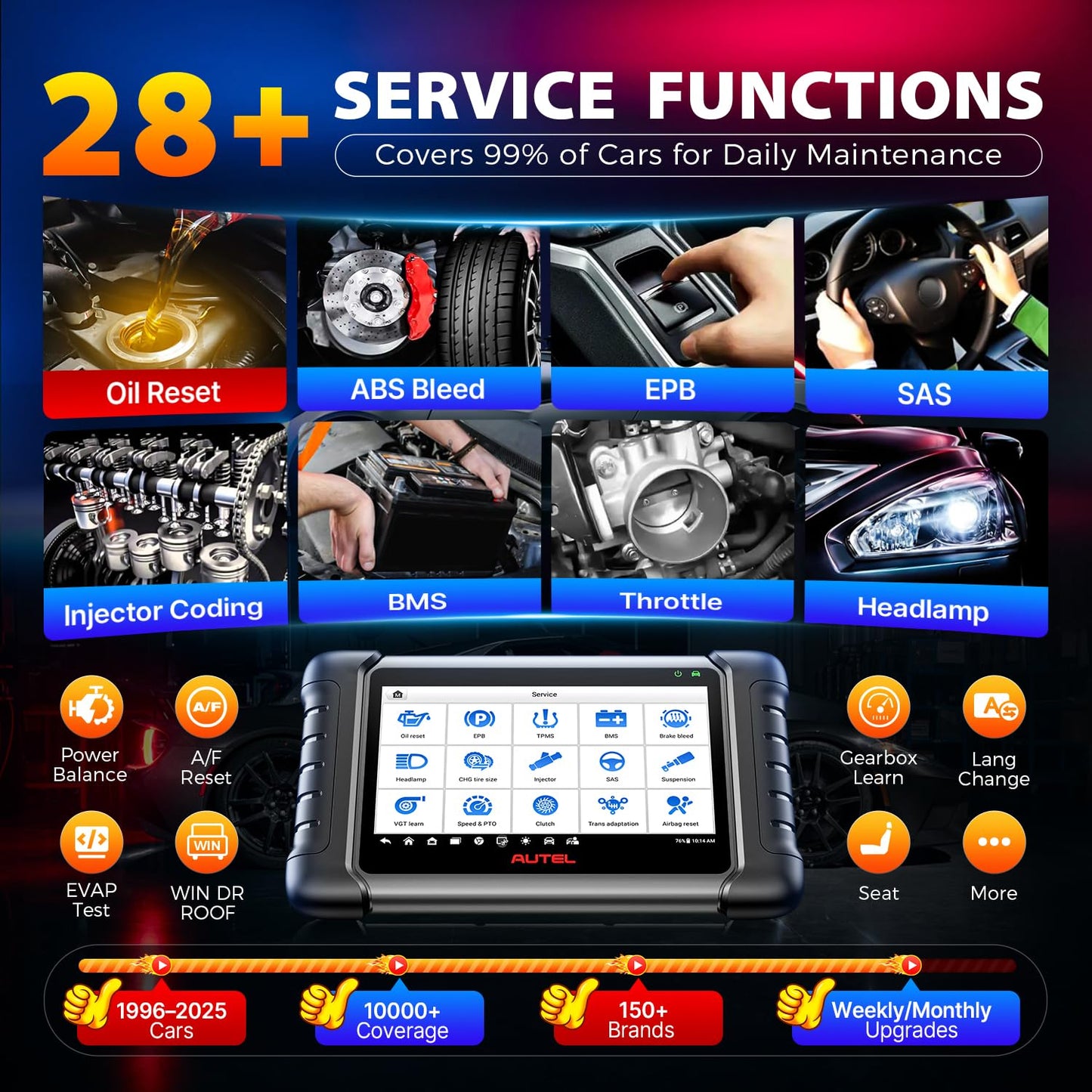 Autel Scanner MaxiCheck MX808S, 2026 US Ver of MaxiCOM MK808S MK808Z, Full Bidirectional Diagnostic Scan Tool as MK900 MX900 MK900BT MK808BT PRO, 3K+ Active Test, 28+ Service, OE All System, OS11, FCA