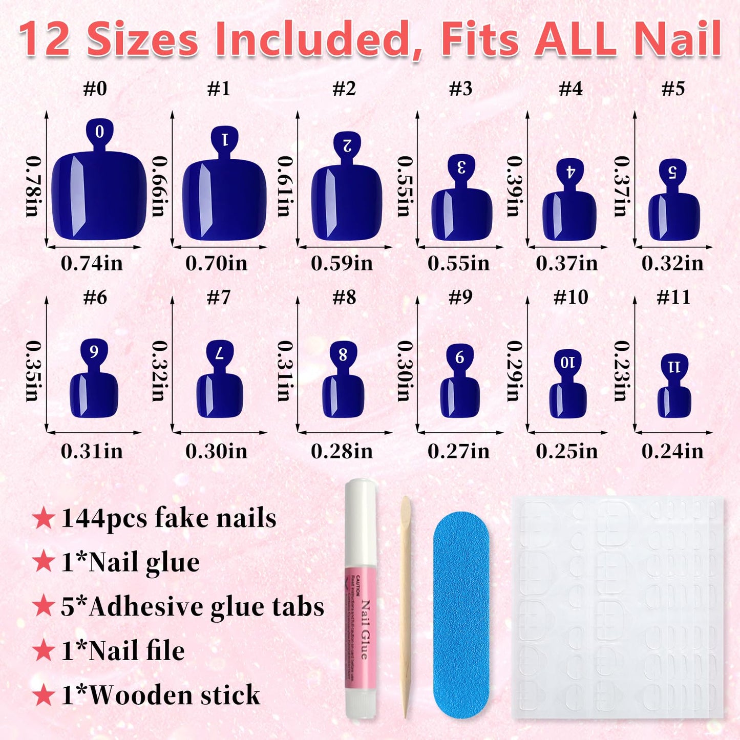 EternalClassic 144pc Press on Toenails for Women Toe Nail Press ons Short Square with Glue&Jelly Glue, Blue Fake Toe Nails Glue on Toe Nails, Full Cover Acrylic Artificial Toe Press on Nails