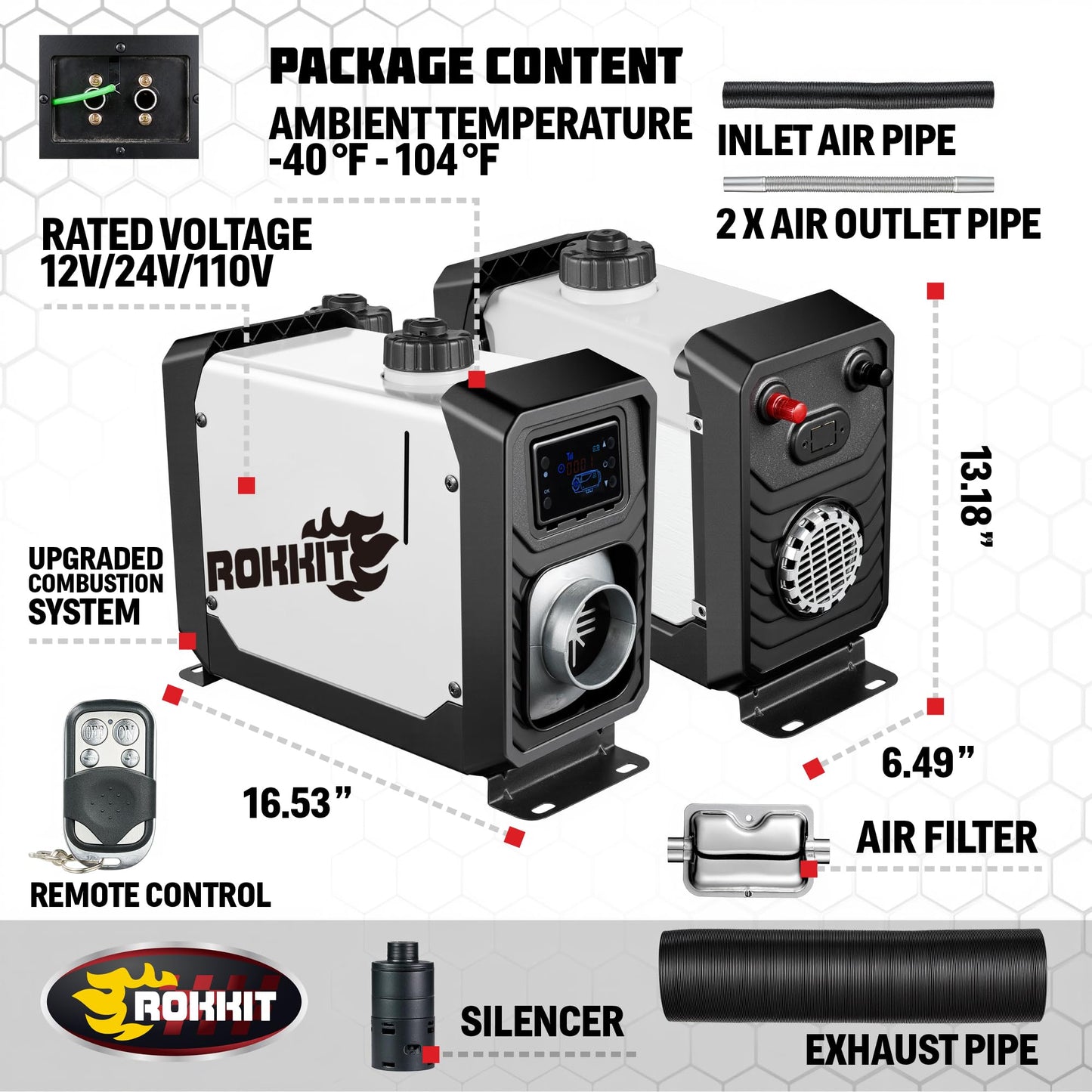 ROKKIT 8KW Diesel Heater, 110V/12V All-in-One Diesel Air Heater, Portable Diesel Heater with LCD Monitor & Remote Control