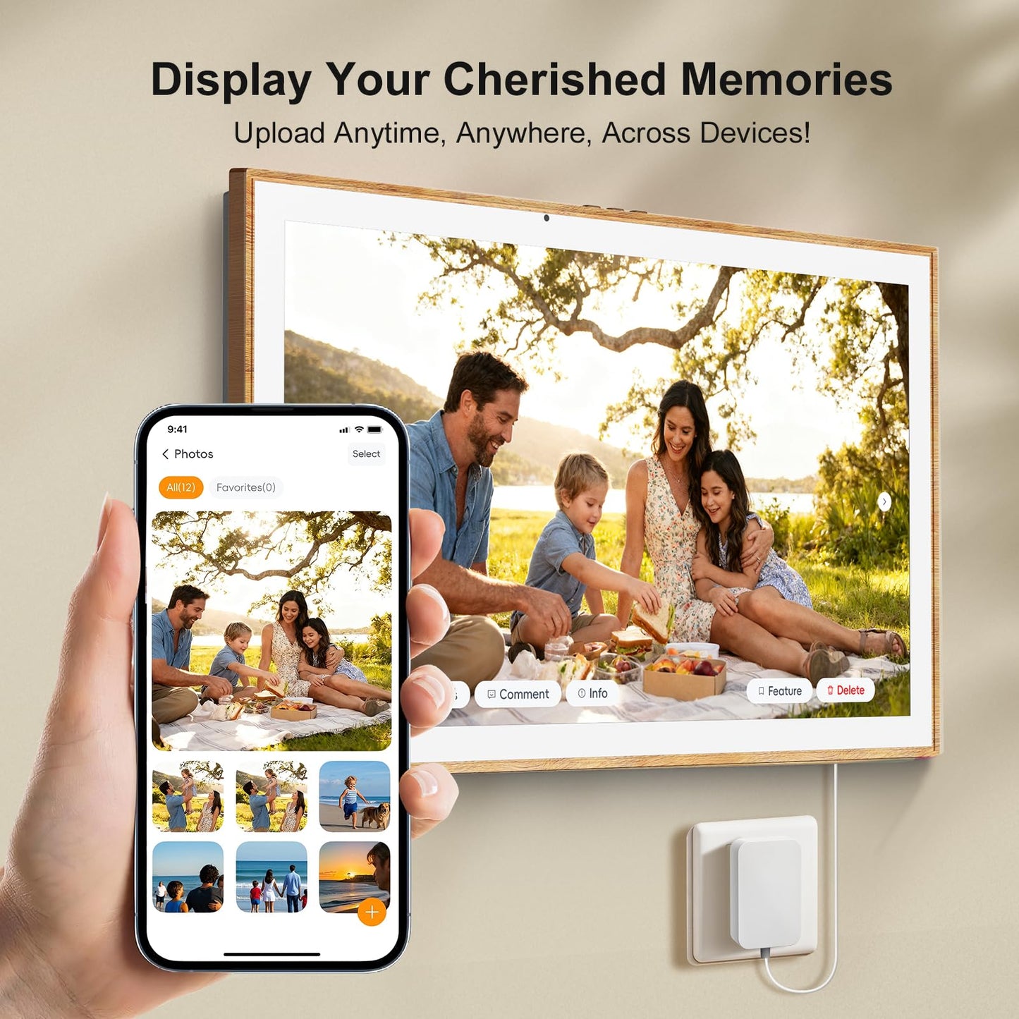 JSUSOU Magnetic Fridge Smart Digital Calendar 21.5" with FREE APP, Auto Sync Electronic Planner for Desk & Wall Touch Screen, Magnetic Refrigerator Mounted, Mothers Day Gifts for Mom, Teak Wood Grain