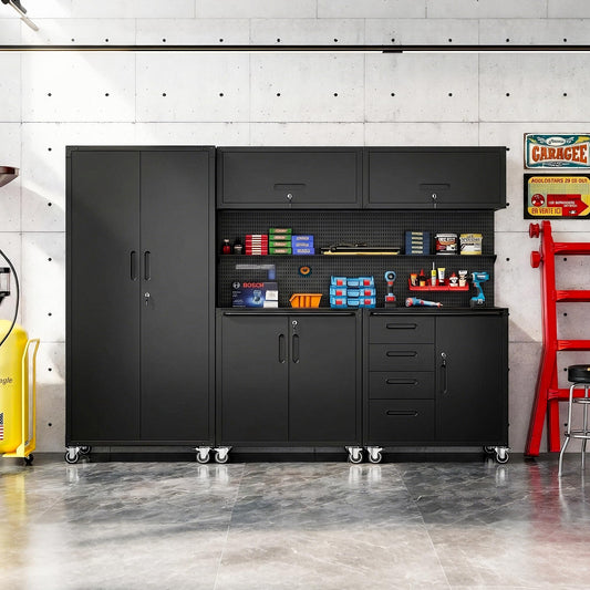 VIYET Garage Cabinet System | Heavy Duty Steel All-in-One Modular Garage Cabinet Set for Ultimate Workshop Organization | Easy Assembly Garage Storage Cabinets & Tool Bench