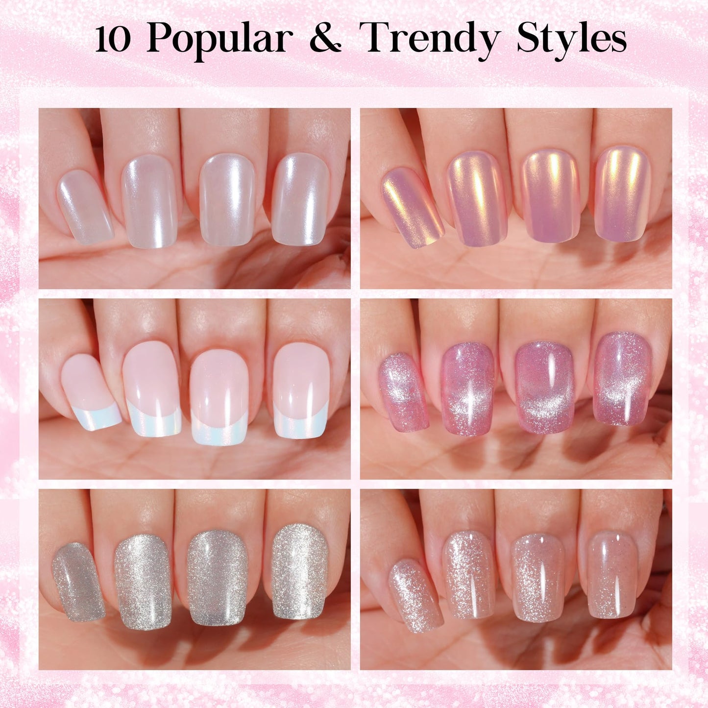 Press on Nails Short 10 Styles, Jofay Fashion 240Pcs Salon-Like Fake Nails with Cat Eye & French Tip Press on Nails Designs, Artificial Acrylic Gel Glue on Nails for Women