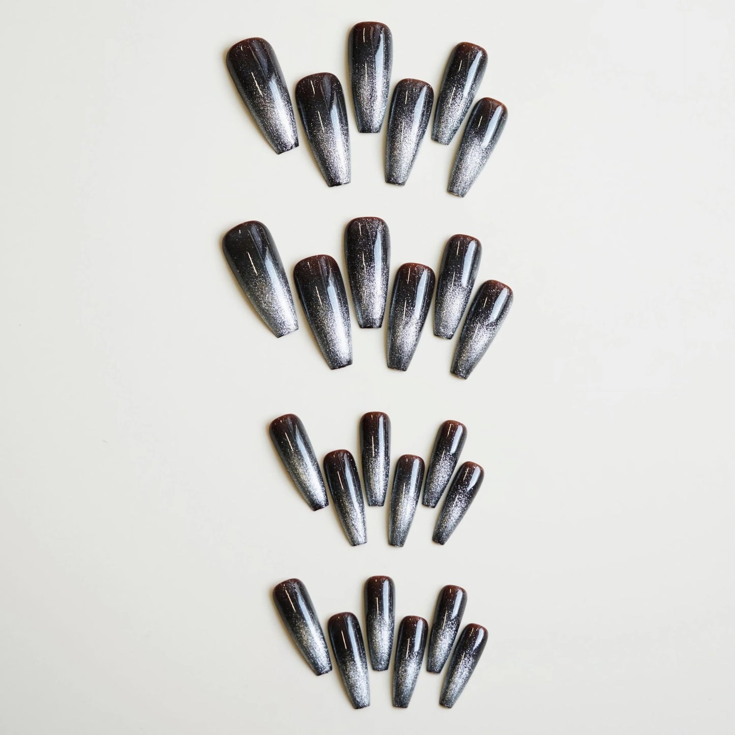 BABALAL Coffin Press on Nails Long Fake Nails Black Glue on Nails Cat Eye Acrylic Nails 24Pcs Ballerina Shiny Manicure Artificial False Nails for Women and Girls