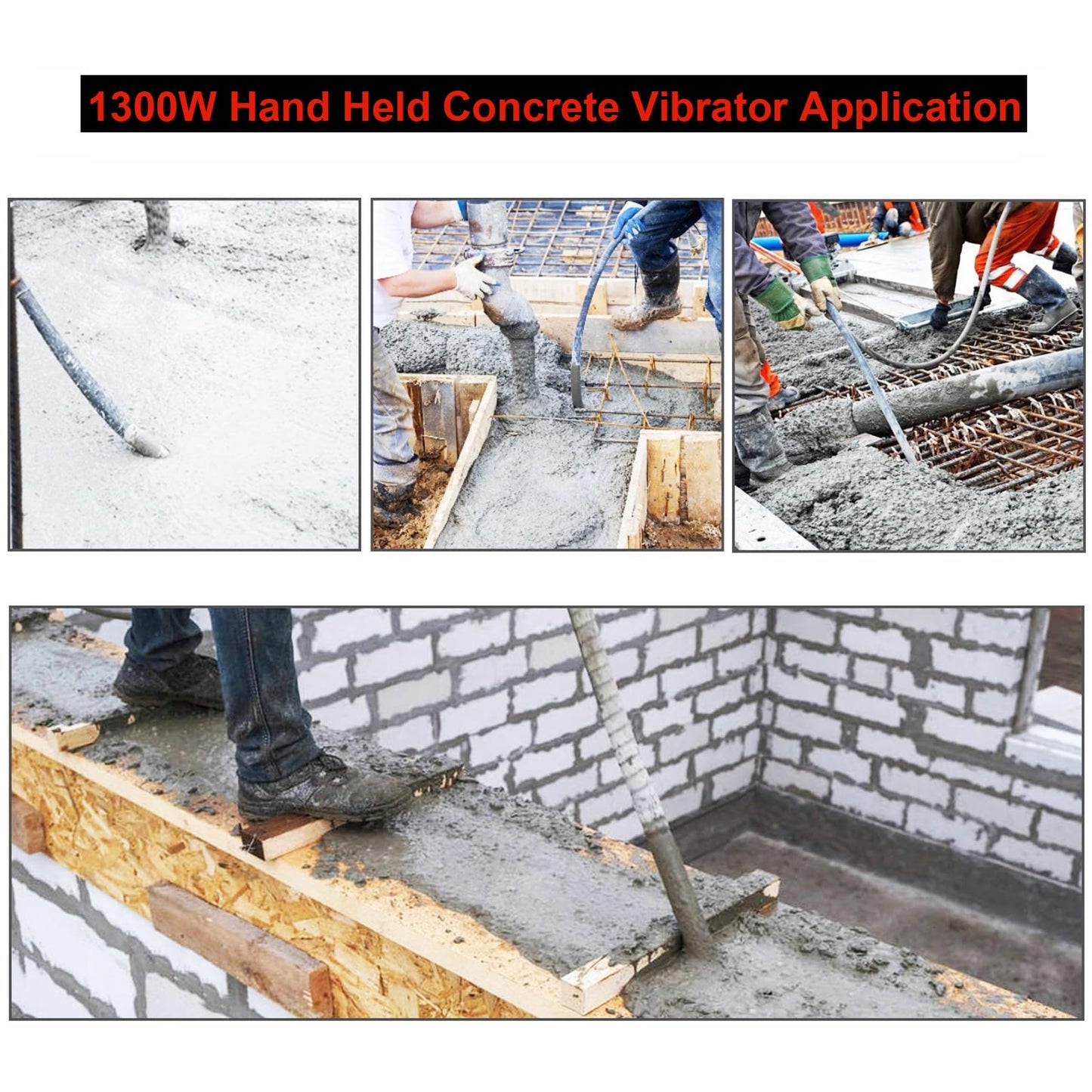 1300W Electric Concrete Vibrator, Hand Held Power Concrete Vibrators Cement Bubble Remover,13000 VPM With 4.9 Ft Long Copper Rod Concrete Tools