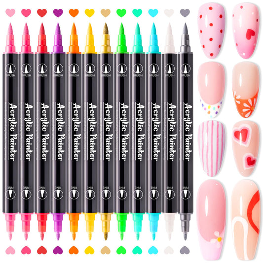 MelodySusie Nail Art Pens Set, 12 Colors Double-Ended Nail Polish Pens for Nail Art, Dual Tip, Nail Dotting Tool, Drawing Pen for Nail Design, Manicure Nail Pens for Salon and DIY at Home