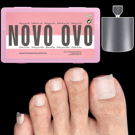 NOVO OVO Sharp Square Toe Nail Tips Press on Full cover, Soft Gel False Toenail Extension Kit, Clear Double Matte Long/Medium Wide Fake Toenails for Salon DIY Acrylic Pedicure x 15 Sizes 360 Pcs
