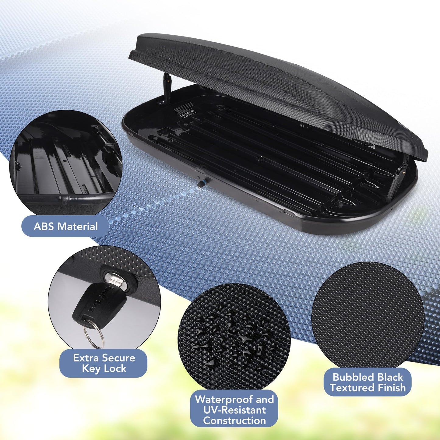 Dual-Side Opening Hard Shell Rooftop Cargo Carrier, 12 Cubic Feet Roof Cargo Box, 165 lbs Capacity, Secure Straps & Keys, Waterproof Car Top Storage Box for Travel