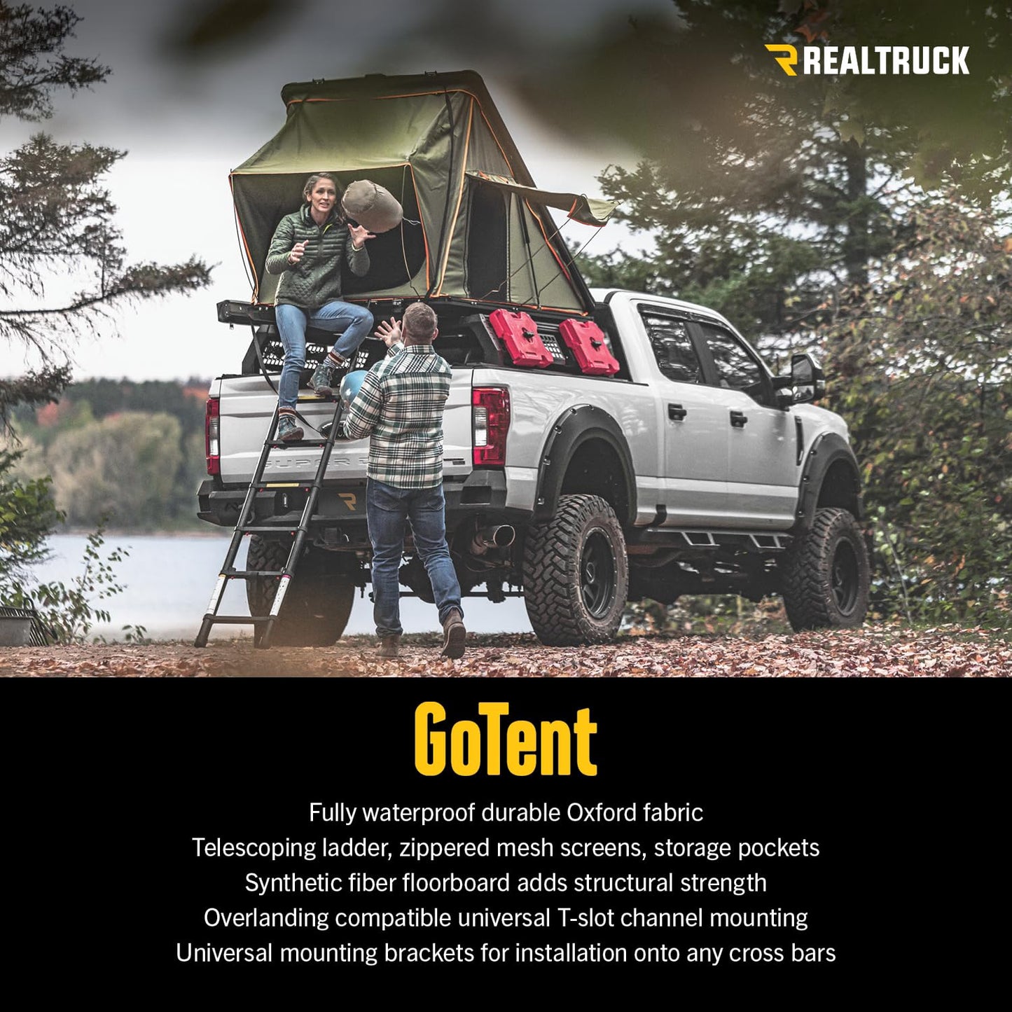 RealTruck GoTent | Overlanding, Waterproof, Telescoping Ladder, LED-Lit Interior, Mounts to Any Cross Bars | OL-104