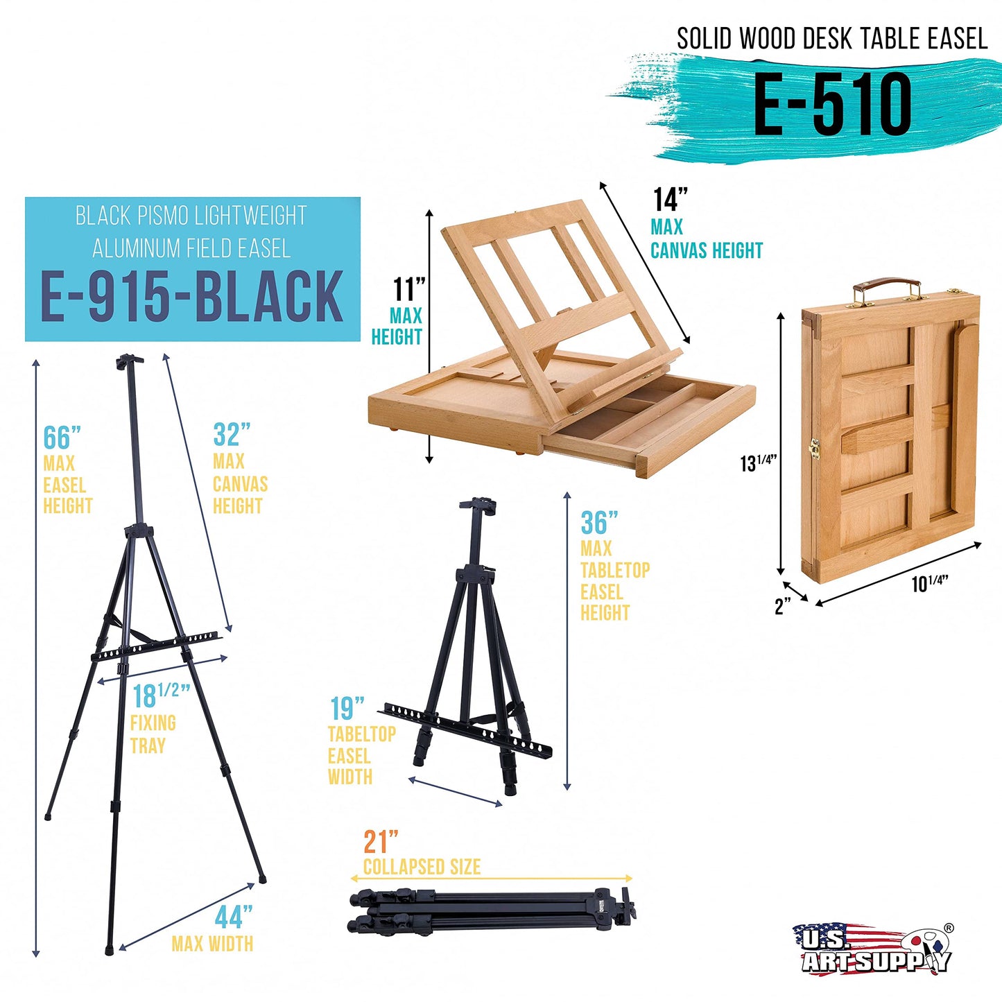 U.S. Art Supply 133-Piece Artist Painting Kit - Aluminum & Wood Easel, 24 Each (Acrylic, Oil, Watercolor Paints), 8 Canvases, 44 Brushes, 4 Paint & Sketch Pads - Painting Kits for Adults, Gift Set