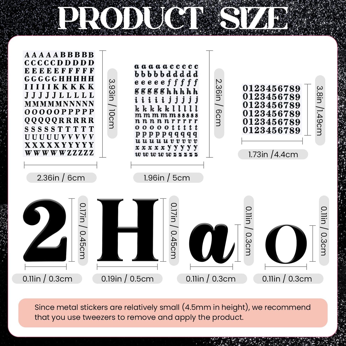 EORTA 6 Sheets Letter Stickers Small 0.18inch Alphabet Number Stickers Self-Adhesive Mini Decals for Epoxy Resin Casting Decoration, DIY Craft, Scrapbook, Nail, Keyboard, Rose Gold/Black, 4.5mm