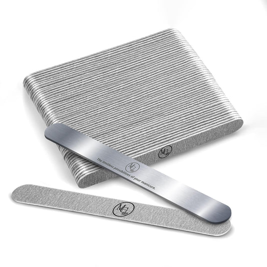 MGart Nail File 180 Grit Professional Russian Manicure Reusable Peel and Stick Nail Files, Replaceable Emery Boards, Steel Base, Manicure Tools for Salon, 50 pcs + 1 Metal Board Set