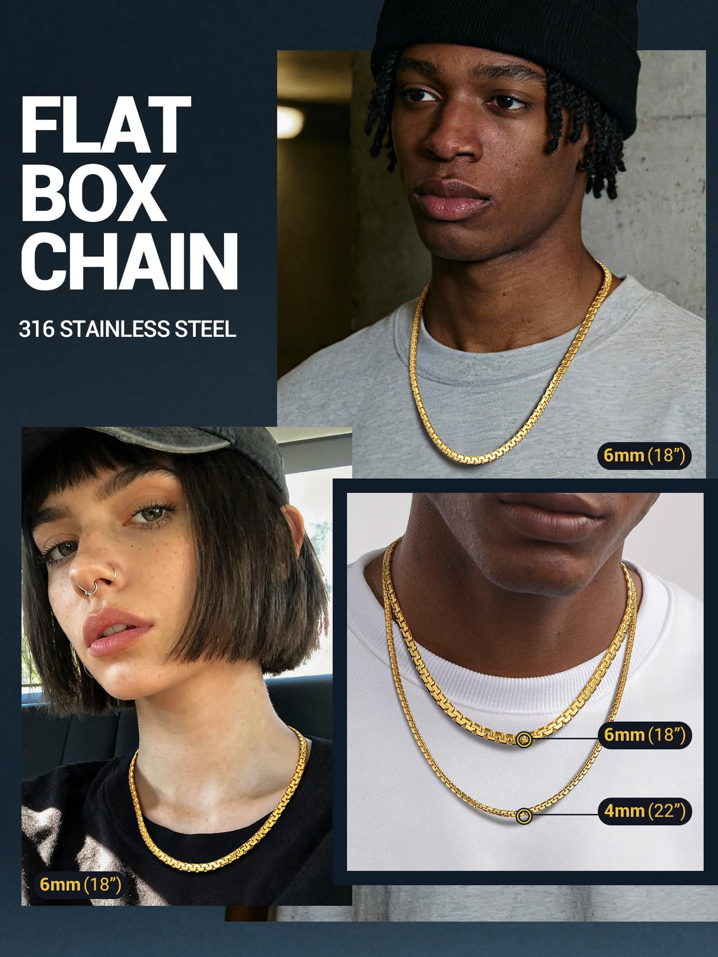 PROSTEEL Chain For Men Necklace Jewelry Chain 6mm 18inch Neck Chain Necklaces Chains