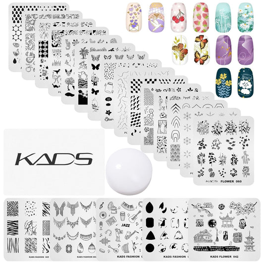 KADS 20Pcs Nail Stampig Plates with Stamper and Scraper Kit Nail Stamp Template Stencil Nail Art Design DIY Tool