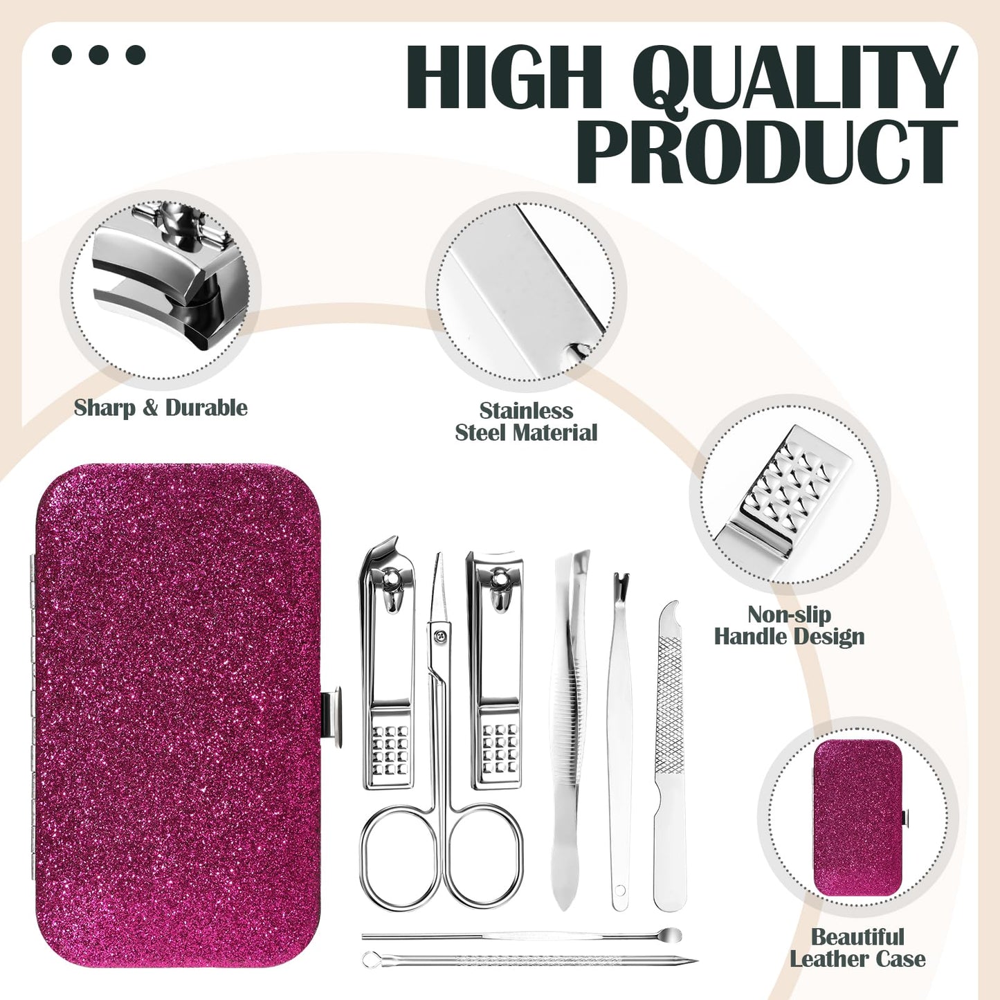 Leriton 30 Sets Bulk Gifts for Women Manicure Set Bulk Professional Nail Care Kit Nail Clippers Kit 8 in 1 Stainless Steel Pedicure Set with Travel Case for Women Men(Fine Glitter)