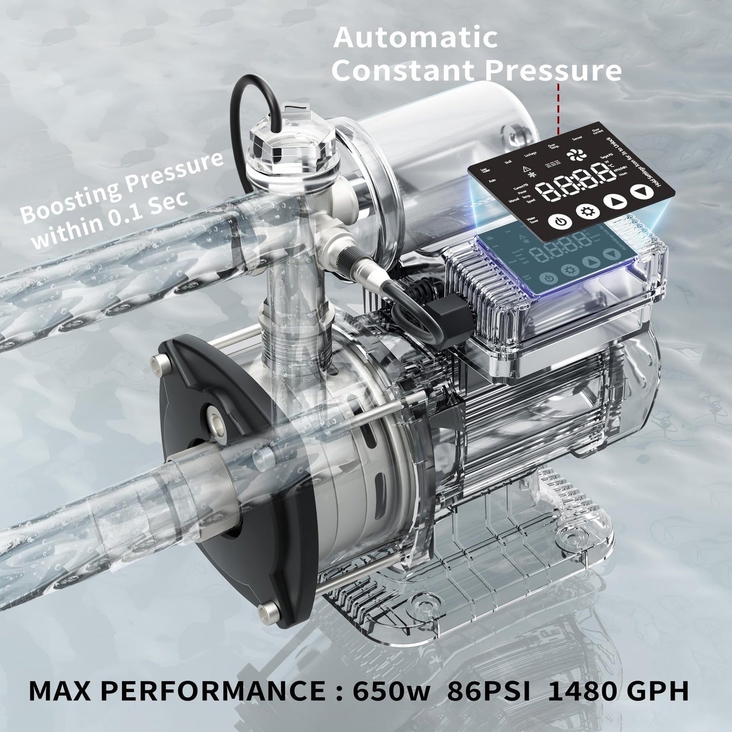 AIDPATH Whole House Water Pressure Booster Pump 86PSI, Automatic Variable Speed & Power, Constant Pressure for Home, Shower, Irrigation, 115V, 1" NPT, Stainless Steel Impeller & Volute