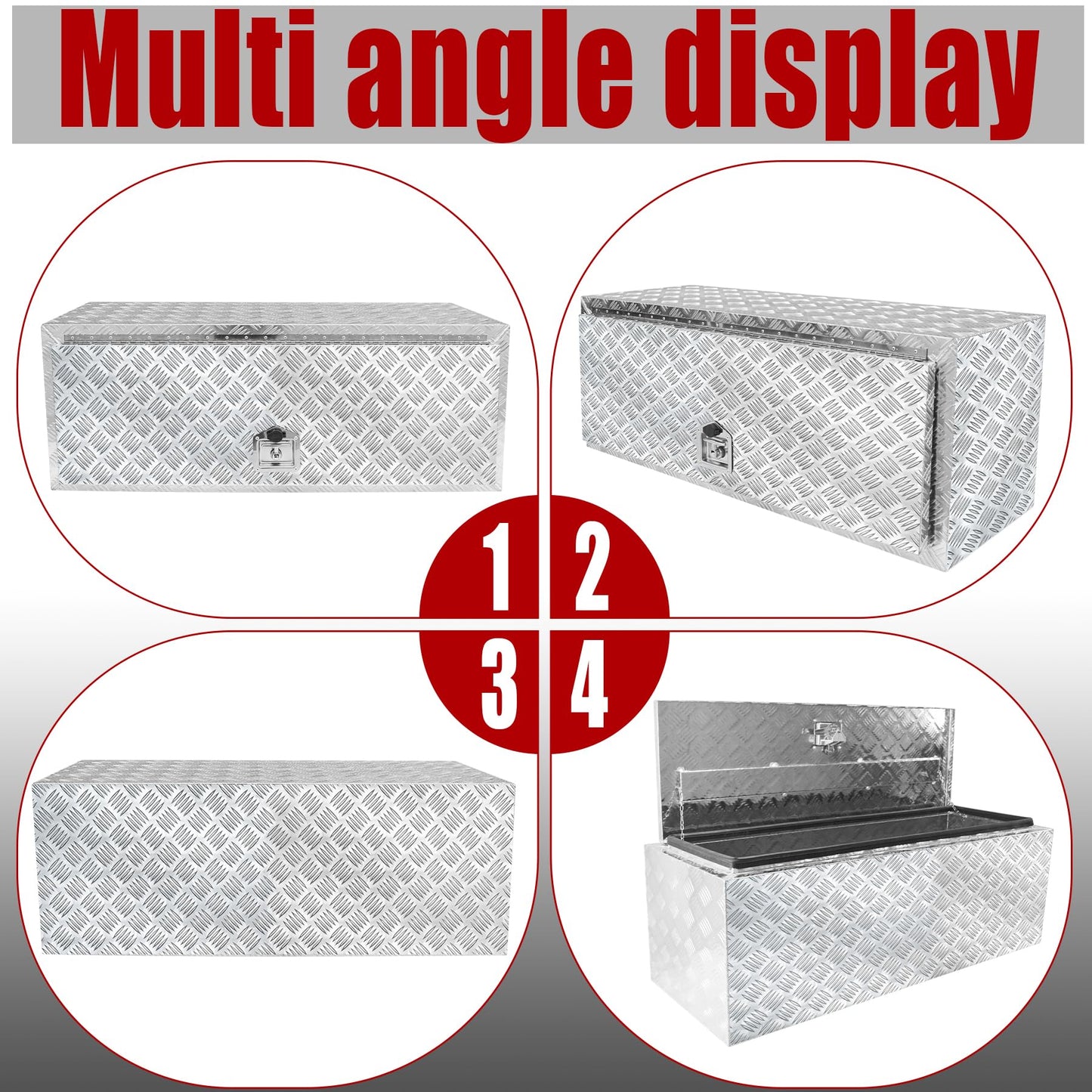 Fsehyue 48x17x18 Inch Aluminum Truck Tool Box Heavy Duty Pickup Storage Box Underbody Truck Box Diamond Plate Toolboxes with Lock and Keys Suitable for Truck Bed Pickup RV Trailer