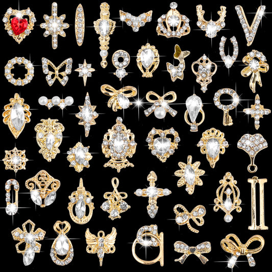 EBANKU 48 PCS 3D Nails Art Rhinestones Luxury Shiny Nail Diamonds Rhinestones Metal Nail Jewels for Alloy Nail Decorations