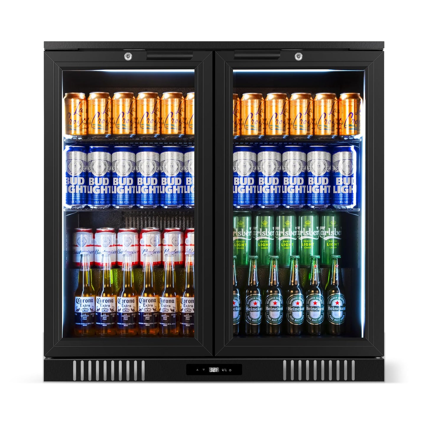 FoMup Back Bar Cooler Undercounter Beverage Refrigerator with Glass Door, Commercial Display Fridge for Beer Drink Soda with Temperature Control, 7.2Cu. Ft. Large Capacity, Black