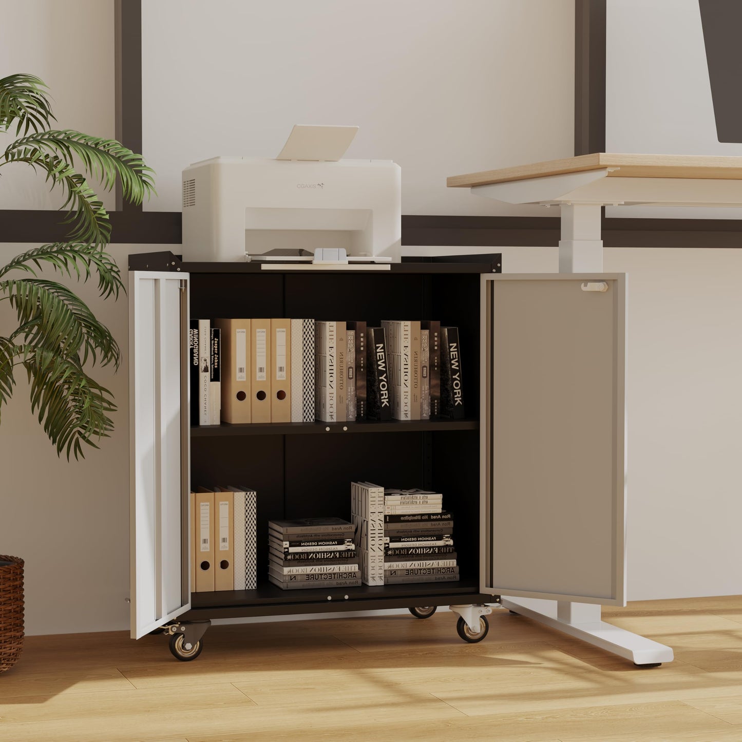 Tioutbot 35.43" Locking Metal Cabinet with Wheels, Heavy Duty Garage Storage Cabinet with Door and Adjustable Shelves, Rolling Tool Cart Cabinets for Workshop, Home, Office