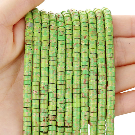 BONNY BOXX 150PCs Natural Green Imperial Jasper Spacer Beads, Loose Semi Precious Flat Round Gemstone Heishi Disc Stone Beads for Beading Jewelry Making 4mm*2mm