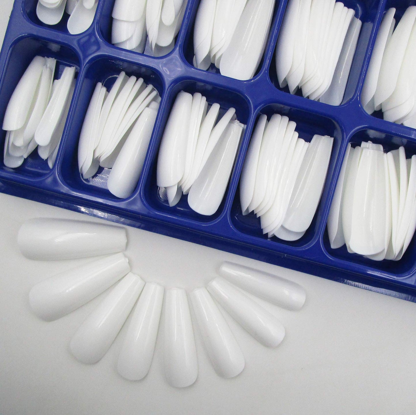 100pc White Press on Nails Medium Coffin Fake Nails, Medium Press-on Nail Coffin Acrylic Nails Press ons Nail White False Nail Glossy Ballerina Artificial Fingernail Full Cover Glue on Nail