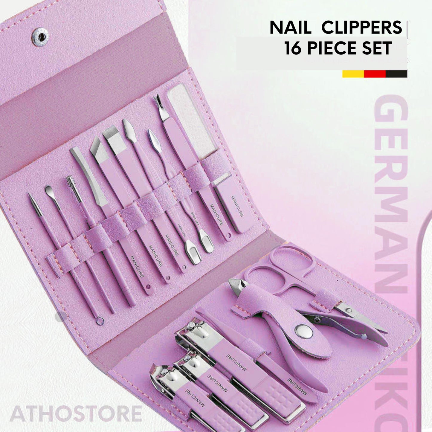 Generic 16 in 1 Manicure Kit Stainless Steel Manicure Pedicure Set Professional Travel Manicure Set Nail Clipper Set (Purple)