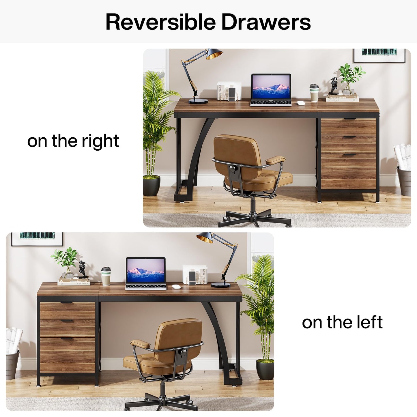 Tribesigns Computer Desk with 3 Drawers, 59-Inch PC Desk with Reversible Drawers, Industrial Study Writing Table Workstation with File Storage for Home Office, Walnut