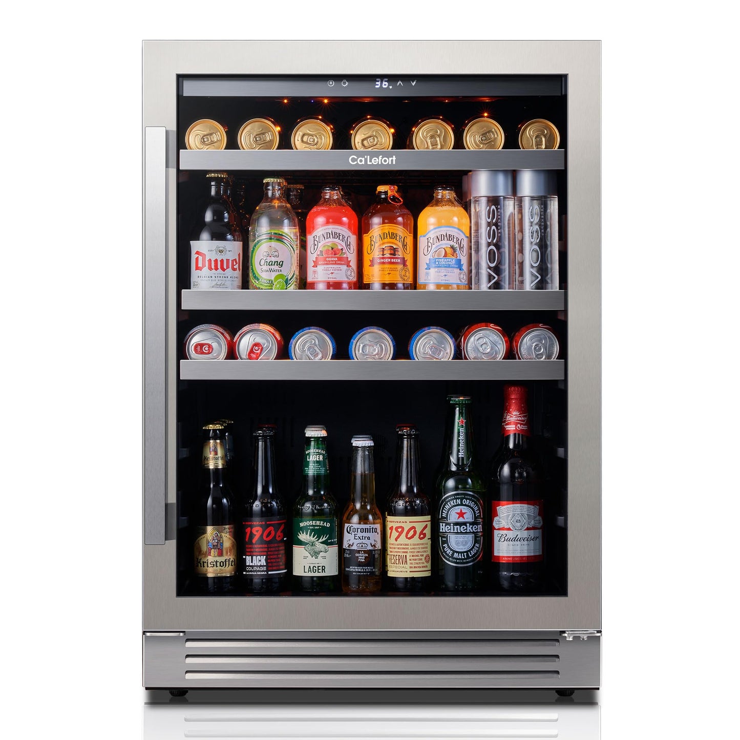 Ca'Lefort 24 Inch Beverage Refrigerator - 180 Can Beverage Fridge with 34°-54°F, Built in or Freestanding Beverage Cooler with Glass Door and 3 LED, Drink Fridge for Home/Kitchen(5.65 cu.ft)