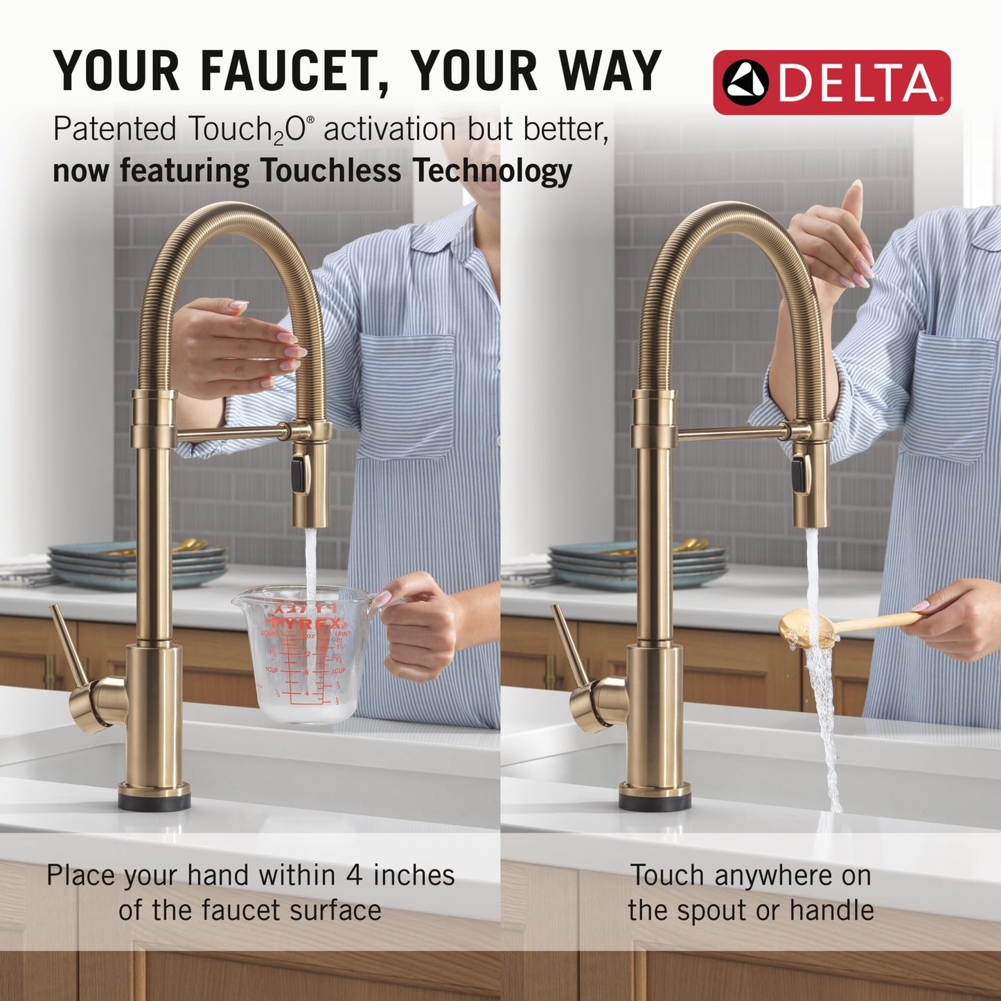 Delta Trinsic Pro Touchless Commercial Style Kitchen Faucet with Touch Technology, Gold Spring Kitchen Sink Faucet with Pull Down Sprayer, Champagne Bronze 9659TL-CZ-DST