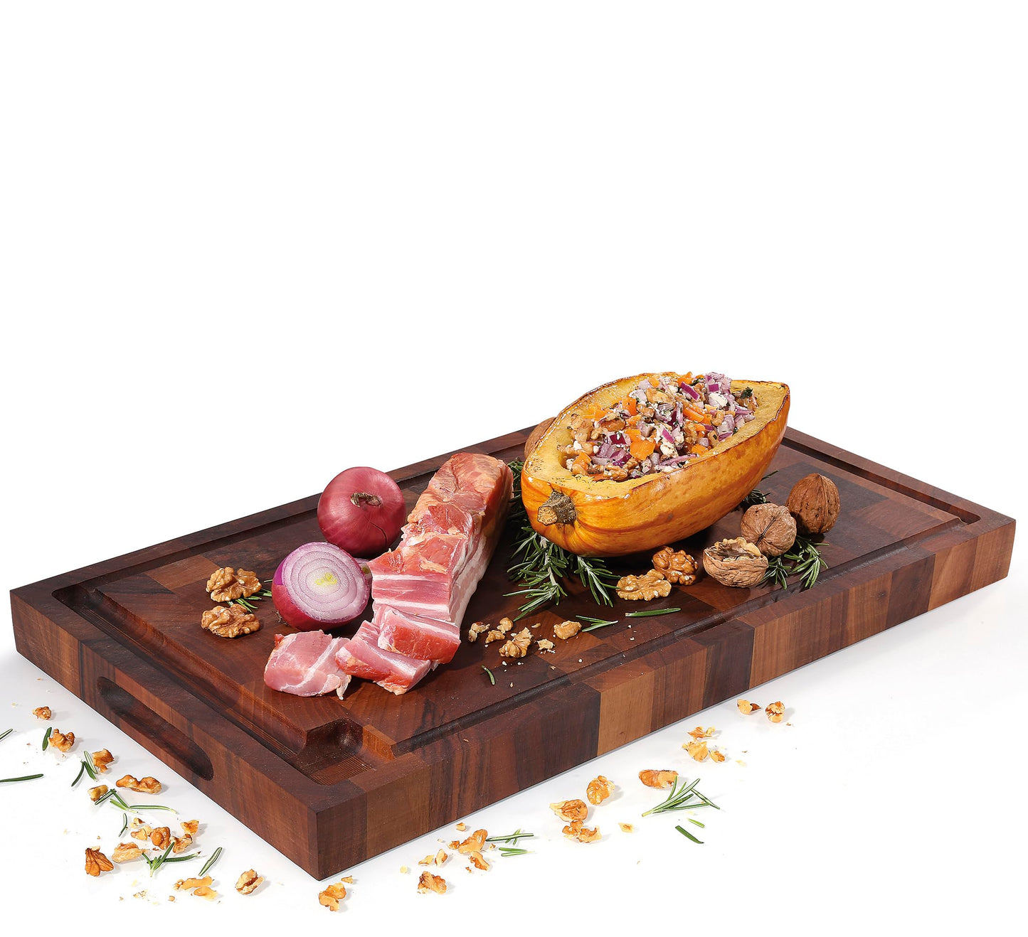 Zassenhaus Walnut End Grain Chopping Block Cutting Board With Juice Groove & Integrated Handles 21" x 12" x 1.6" - Wood Cutting Board