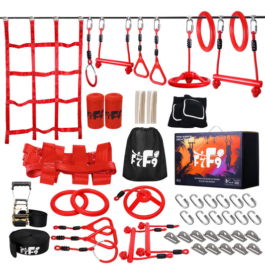 60FT Ninja Warrior Obstacle Course for Kids - Slackine Playset with Monkey Bars, 364lbs Capacity, Adjustable Height, Indoor/Outdoor Backyard Training Equipment,Birthday Gift fo Boys Girls Ages 4-12