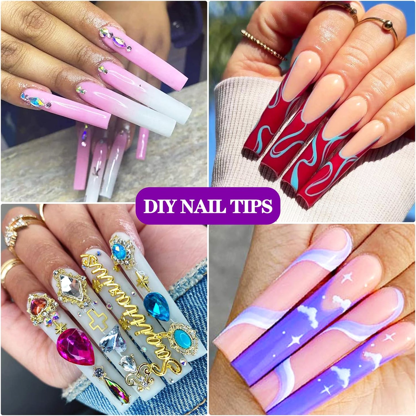 3XL Square Nail Tips, 240PCS Clear Full Cover Artificial False Nails Tips, Extra Long Square No C Curve Acrylic Nail Tips, XXXL Tapered Fake Nails for Salons Home DIY Nail Art 12 Sizes