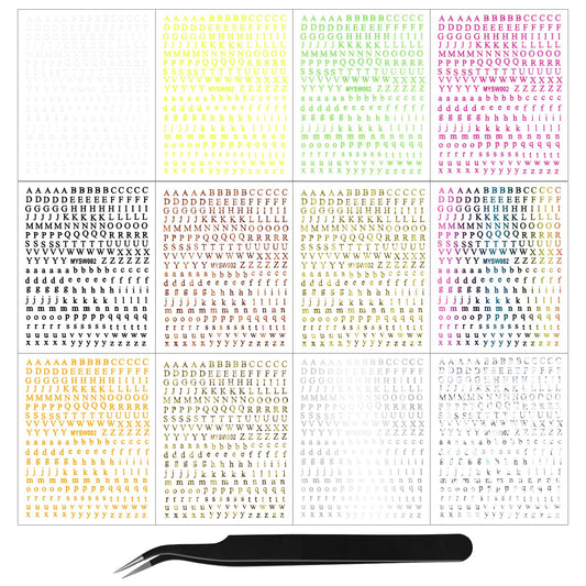 12 Sheets Alphabet Nail Art Stickers 3D Black White Gold Self-Adhesive Letter Nail Decals Large Small English Manicure Accessories for Women Girls DIY Design