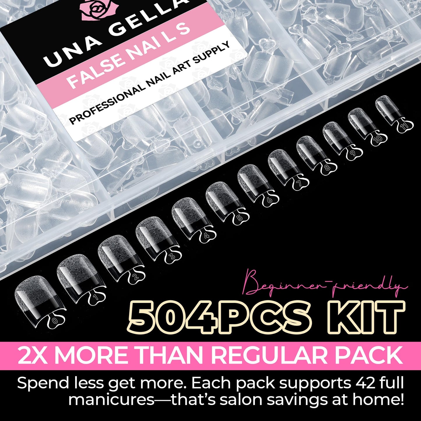 UNA GELLA Extra Short Square Nail Tips 504PCS – XS Sharp Square Pre-Etched Soft Gel Full Cover Acrylic False Nails, Press On Nails for French Style DIY Salon at Home, 12 Sizes