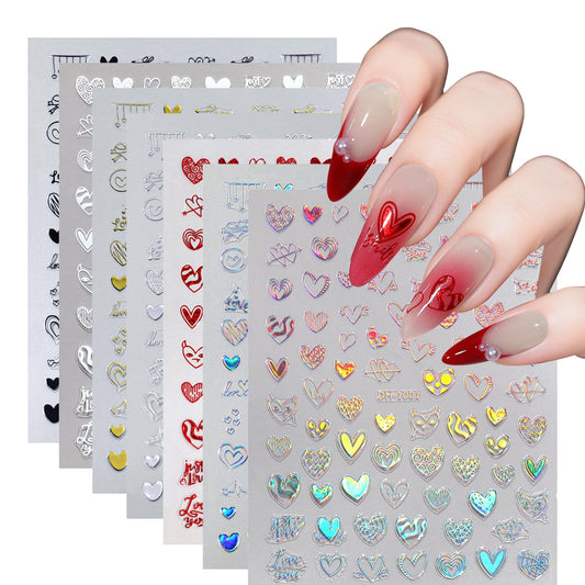 7 Sheets Heart Nail Stickers for Nail Art Valentine’s Day Nail Decals 5D Self-Adhesive Coloful Heart Nail Design Valentines Day Nails Supplies for Women Girls DIY Nail Art Decor