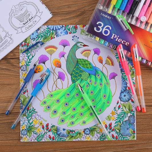 TANMIT 36 Colors Gel Pens Set for Adult Coloring Books, Colored Gel Marker with 40% More Ink, Great for Adult Doodling Scrapbooking Drawing
