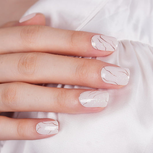 DANNI & TONI Semi Cured Gel Nail Strips White Gold Lines Laser Glitter Gel Nail Wraps 28 Stickers | Celestial Veins