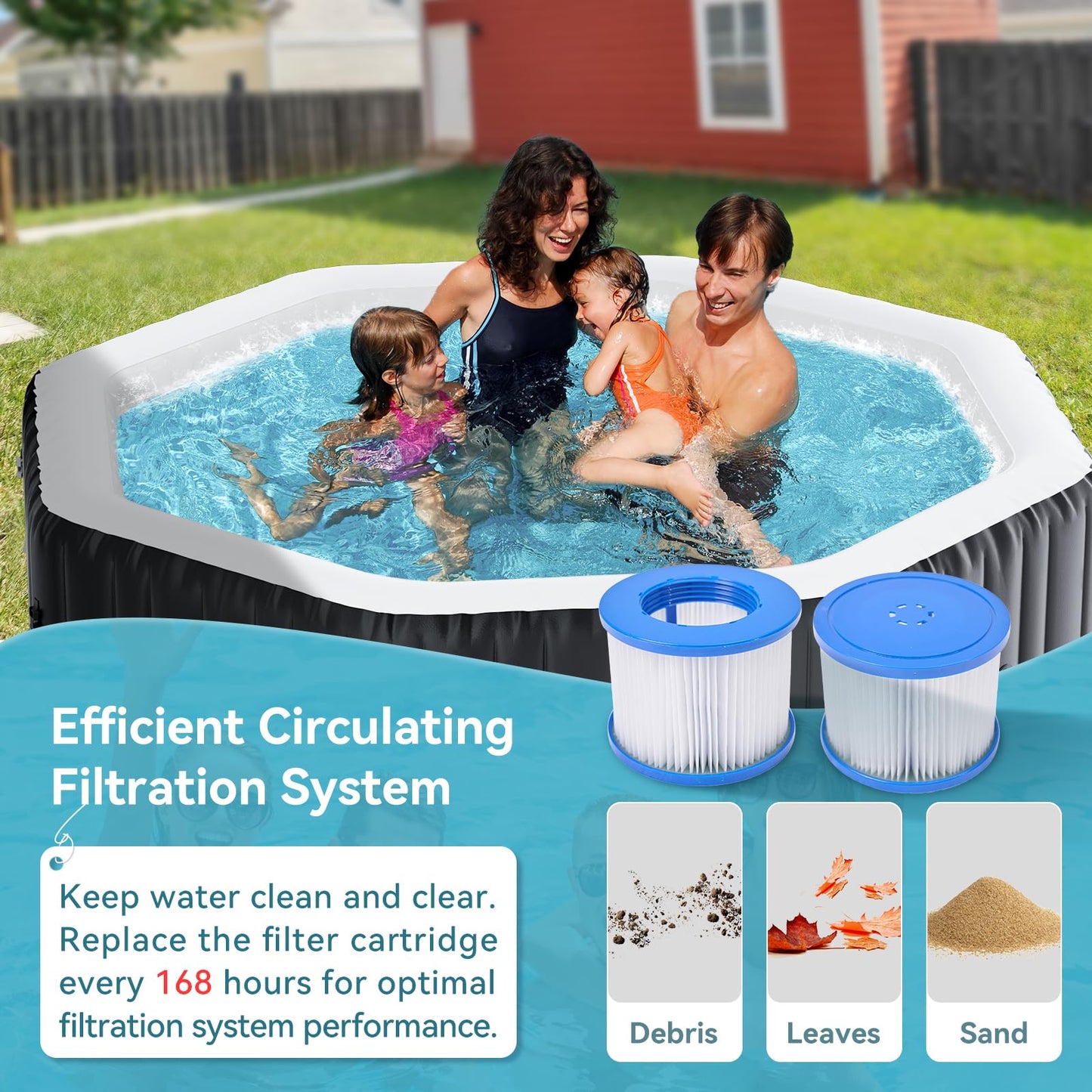 Inflatable Hot Tub, 4-6 Person Large Polygon Portable Blow Up Hot Tub, Leak-Proof PVC Outdoor Spa with 130 Air Jets, Heater Pump and Insulated Cover, 77” X 25”