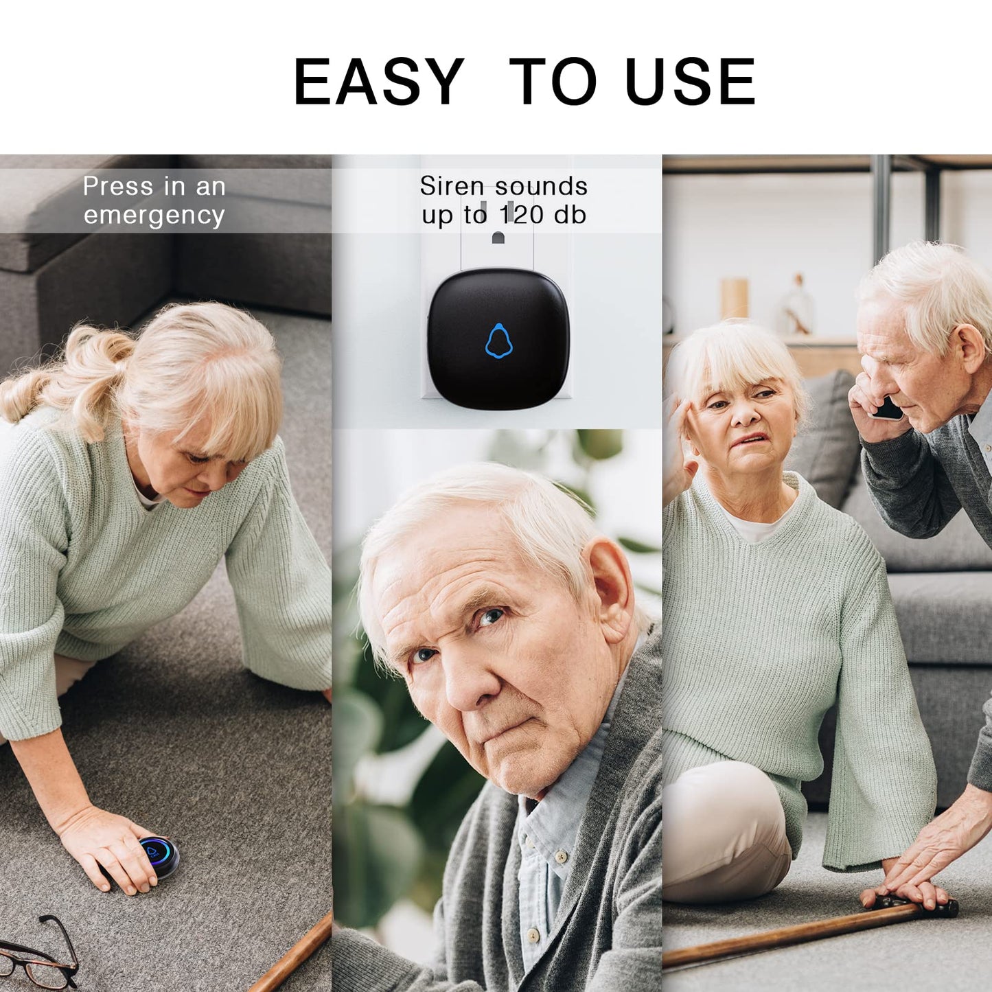 Caregiver Pager, Wireless Call Button for Seniors/Elderly at Home, 1 SOS Button + 1 Receiver Medical Life Alert System, Emergency Panic Call Bell, Help Alarm for Nurse Calling & Patient Assistance